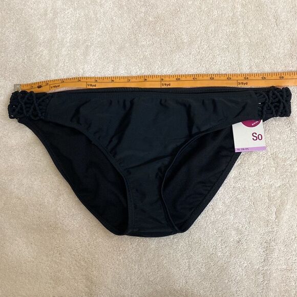 Nwt SO Black Junior Hipster Bikini Bottoms with Macrame Sides - Picture 2 of 7